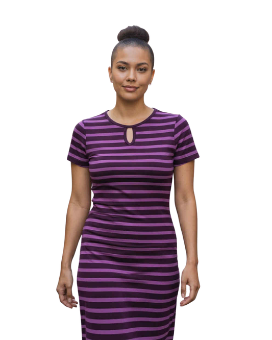 Striped Notch-Neck Midi Dress – Plum & Lilac